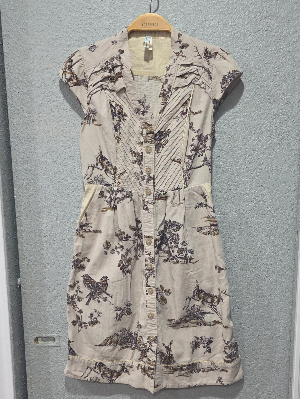 Maeve Beige Toile-Print Button-Front Midi Dress